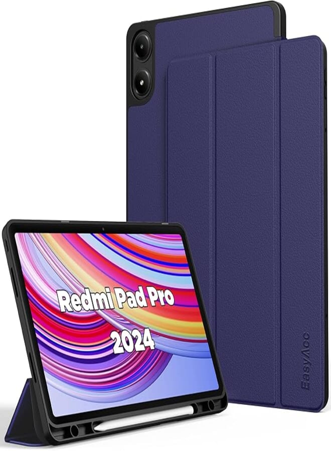 EasyAcc Case Cover Compatible with Redmi Pad Pro 12.1 Inch 2024 with Pen Holder-Ultra Slim with Lightweight Cover Stand in PU Leather Case, Navy Blue